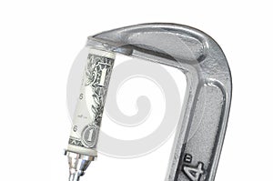 One Dollar Bill in a C Clamp
