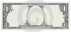 One dollar bill front empty no face frame for design isolated on white.