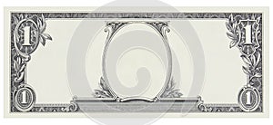 One dollar bill front empty no face frame for design isolated on white. photo