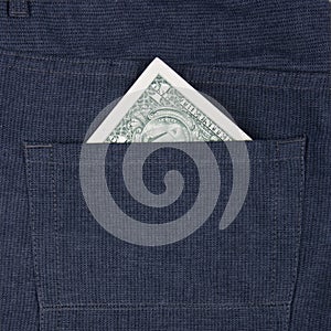 One dollar bill in pocket