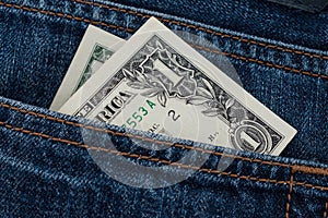 One dollar bill in the pocket