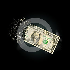 one dollar bills scattered in the air. money inflation concept. the disappearance of banknotes