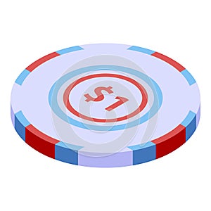 One dollar casino chip icon, isometric style