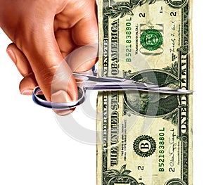 One dollar note being cut