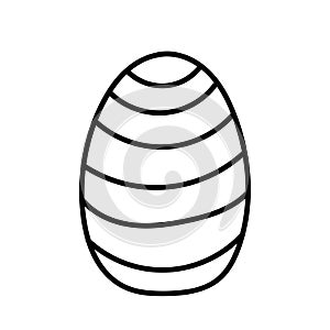 One easter egg with black  line ornament on white background. Simple Spring holiday symbols