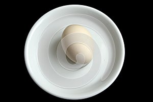 One egg lying on a white plate