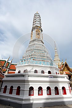 One of the eight towers of Phra Asadha Maha Chedi at Wat Phra Kaew Temple of the Emerald Buddha, The Grand Palace, Bangkok, Thai