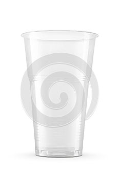 One empty disposable transparent plastic cup isolated on white with clipping path