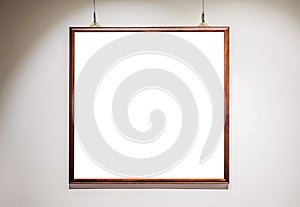 One empty frames on wall in art gallery museum exhibit blank white isolated clipping path