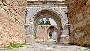 One of the entrance gate of ancient city of iznik nicaea made of red bricks stones photo