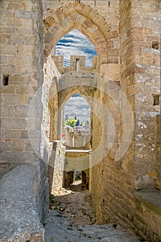 One of the entrances to the fortified medieval castle in Carcassonne, France