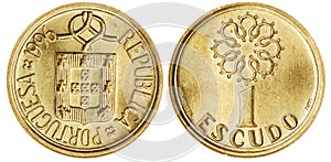 One Escudo Coin Isolated photo