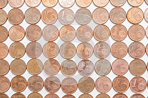 One euro cent coins on white background