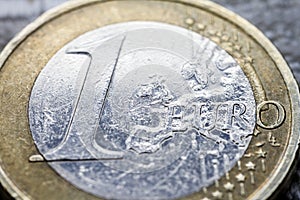 One euro coin macro detail