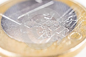 One euro coin, macro photo.