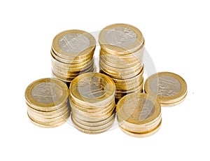 One euro coin stack