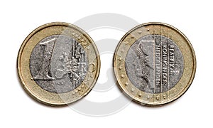 One euro denomination circulation coin photo