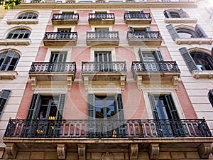 One of the facades of beautiful buildings in the Eixample quarter in Barcelona