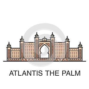 One of famous Dubai resort hotel colored illustration - Atlantis The Palm.