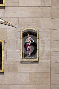 One of a figure at giant clock of Jules Ghobert at The Mont des Arts carillon, Brussels, Belgium