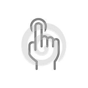 One-finger click line icon. Single tap, touch screen hand gesture symbol