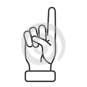 One finger up thin line icon, hand gestures concept, Attention hand gesture sign on white background, Pointing finger