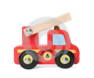 One fire engine isolated on white. Children\'s toy