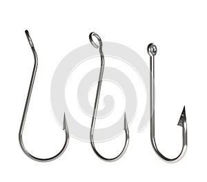 One fish hook on white background, 3d render