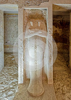One of five Osirid pillars on the south side of the courtyard of TT41, the Tomb of Amenemopet in the Theban Necropolis.