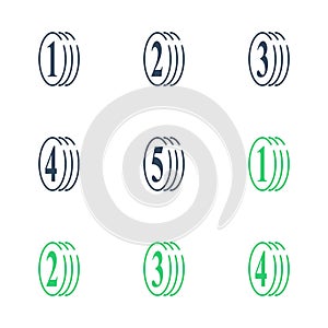 One or five year warranty sign, number two in circle, round three symbol, durable product