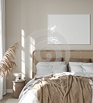 One frame mockup, Home interior background, modern bedroom, 3D render