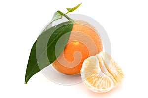 One fresh tangerine or orange fruit isolated on white background with clipping path