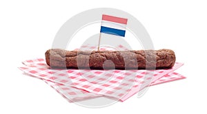 One frikadel on a napkin, a Dutch fast food snack
