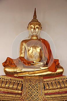 One Gold Buddha With Smiling Face And Wall