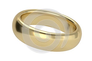One gold ring on white background.3D illustration