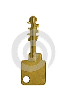 One golden key isolated on white