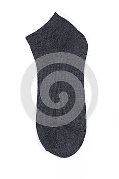 One gray new short sock on white background, top view