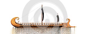 One greek trireme boat on the water - 3D render