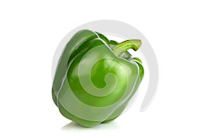 One green bell pepper isolated on white background. Close up