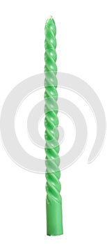 One green candle isolated on white background