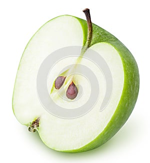 One green cut apple isolated on white background