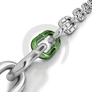 One green link in a chrome chain