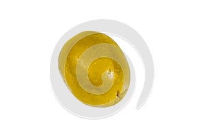 One green olive isolated on a white background