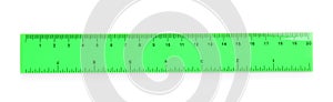 One green ruler isolated on white, top view