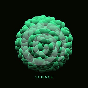 One green sphere formed by many ellips. 3d vector illustration for science, education or medicine