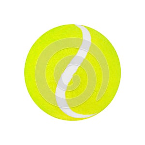 One green tennis ball on white background isolated close up, single yellow tennis ball cutout, sport equipment, nobody, studio