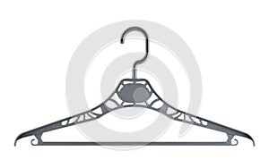 One grey plastic hanger isolated on white background.