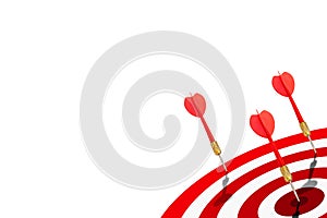 One of group red darts hit target on dartboard.