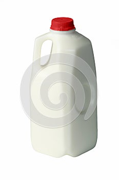 A one half 1/2 gallon jug of whole milk with a red cap.