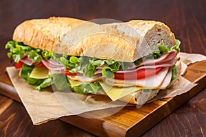 One Half of Baguette Sub Sandwich Closeup photo